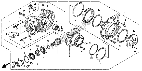 All parts for the Final Driven Gear of the Honda GL 1800 2012