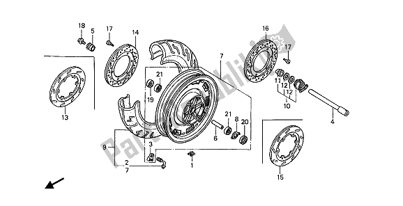 All parts for the Front Wheel of the Honda GL 1500 1989