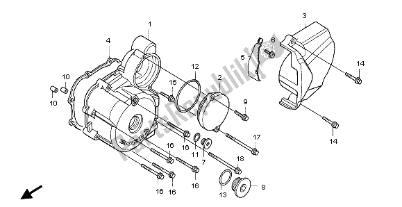 All parts for the Left Crankcase Cover of the Honda XR 125L 2003