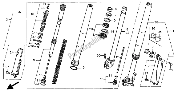 All parts for the Front Fork of the Honda CR 250R 2002