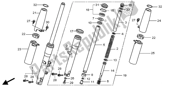 Todas as partes de Garfo Dianteiro do Honda VT 750 CS 2010