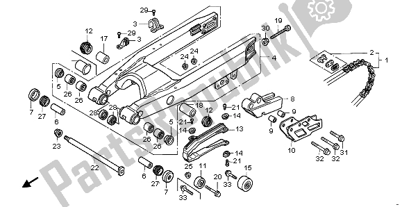 All parts for the Swingarm of the Honda CR 500R 1997