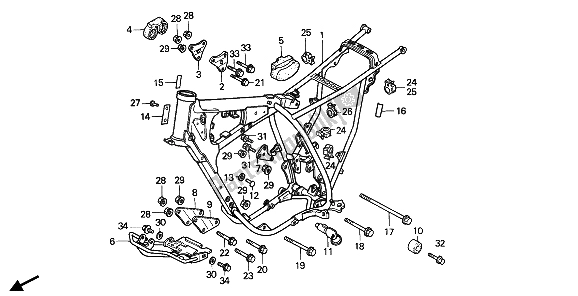 Toutes les pièces pour le Corps De Châssis du Honda XR 250R 1990