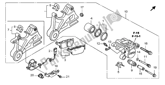 All parts for the Rear Brake Caliper of the Honda CBF 1000 FA 2011