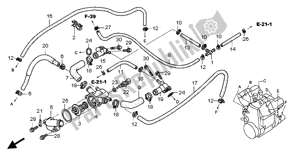 All parts for the Water Pipe of the Honda ST 1300 2002