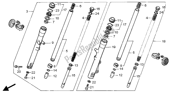 All parts for the Front Fork of the Honda CA 125 1995