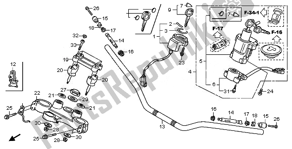 Wszystkie części do Uchwyt Rury I Górny Most Honda XL 1000 VA 2010