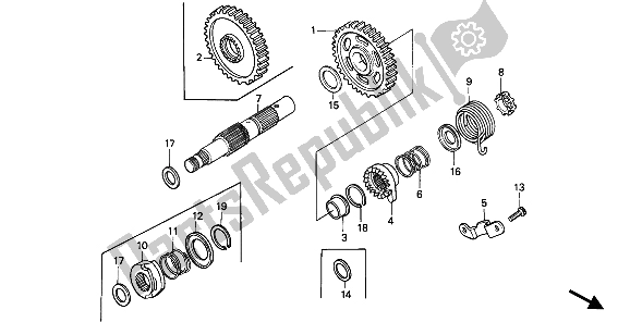 All parts for the Kick Starter Spindle of the Honda XR 600R 1992
