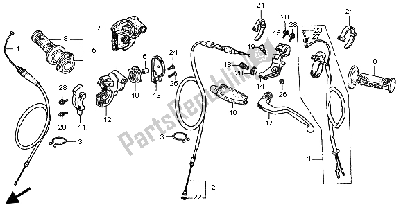 All parts for the Handle Lever & Switch & Cable of the Honda CR 250R 2003