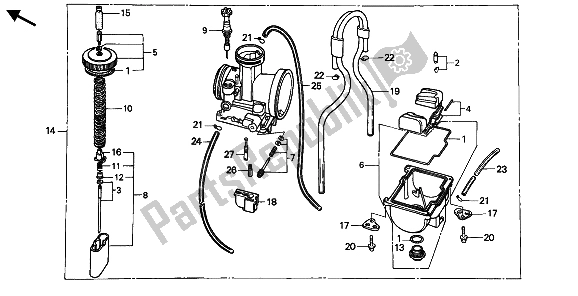 Alle onderdelen voor de Carburator van de Honda CR 125R 1990