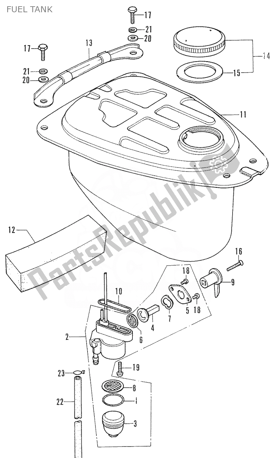 All parts for the Fuel Tank of the Honda CF 70 Chaly 1950 - 2023