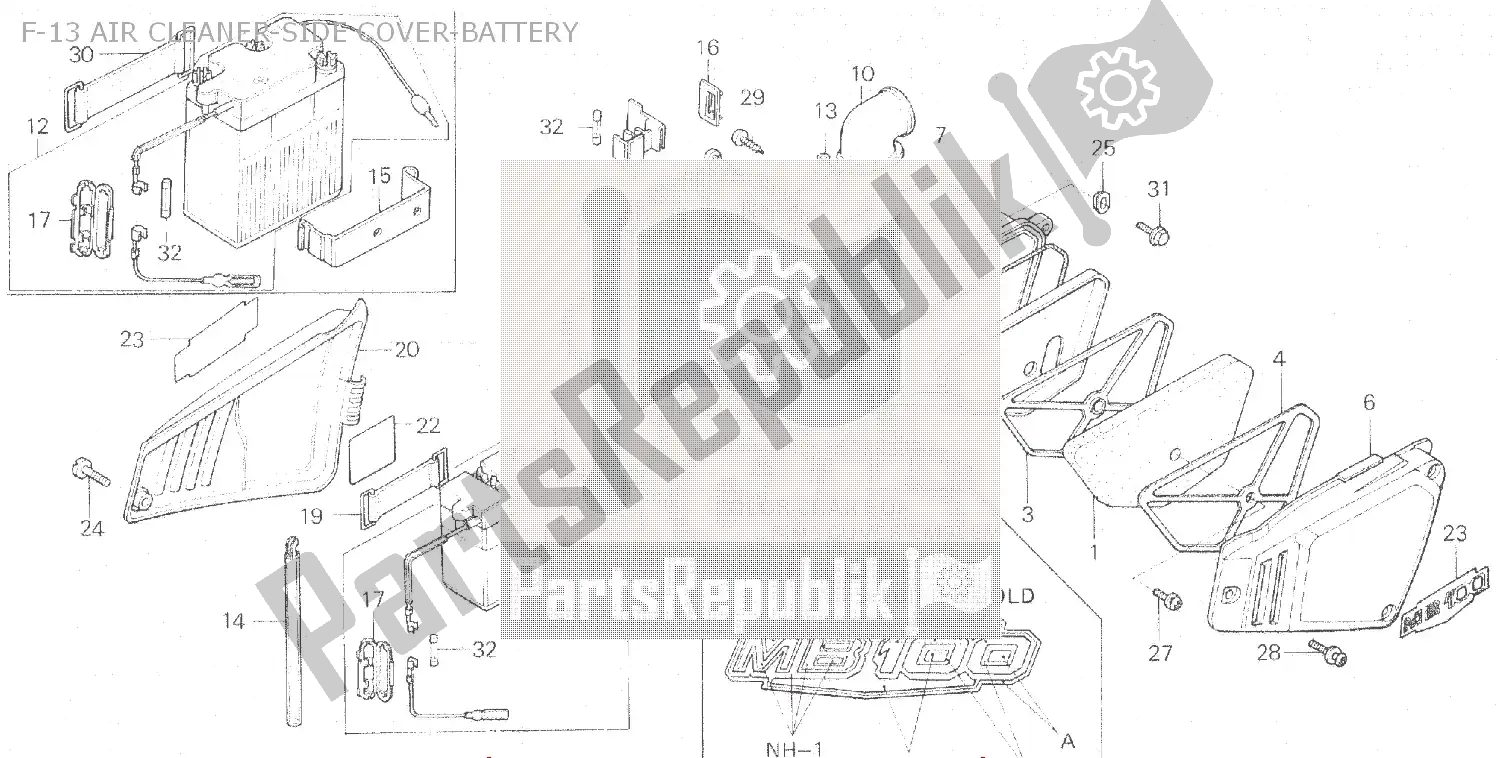 Todas as partes de F-13 Air Cleaner-side Cover-battery do Honda MB 100 1980
