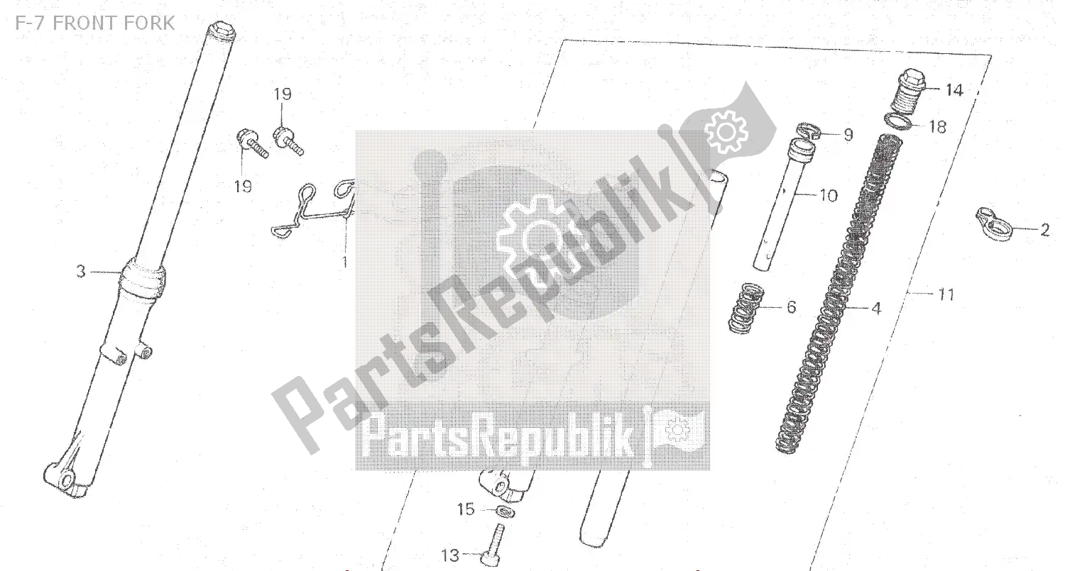All parts for the F-7 Front Fork of the Honda MT 80 1980
