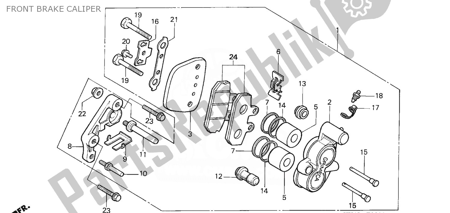 Todas as partes de Pinça De Freio Dianteiro do Honda NSR 125 1988