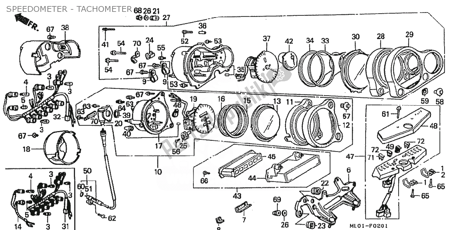 All parts for the Speedometer - Tachometer of the Honda VFR 400 1988