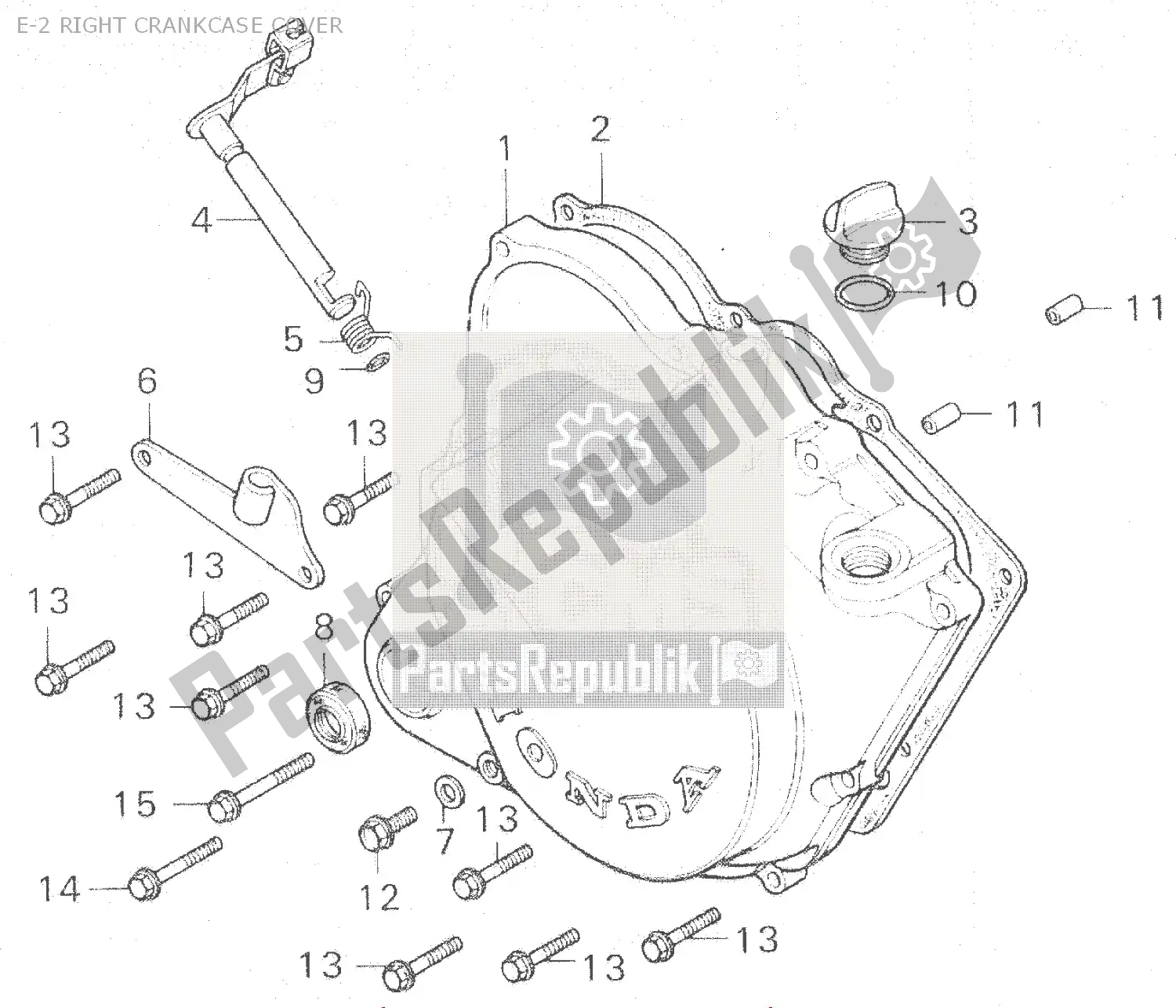 Todas as partes de E-2 Right Crankcase Cover do Honda MB 100 1980