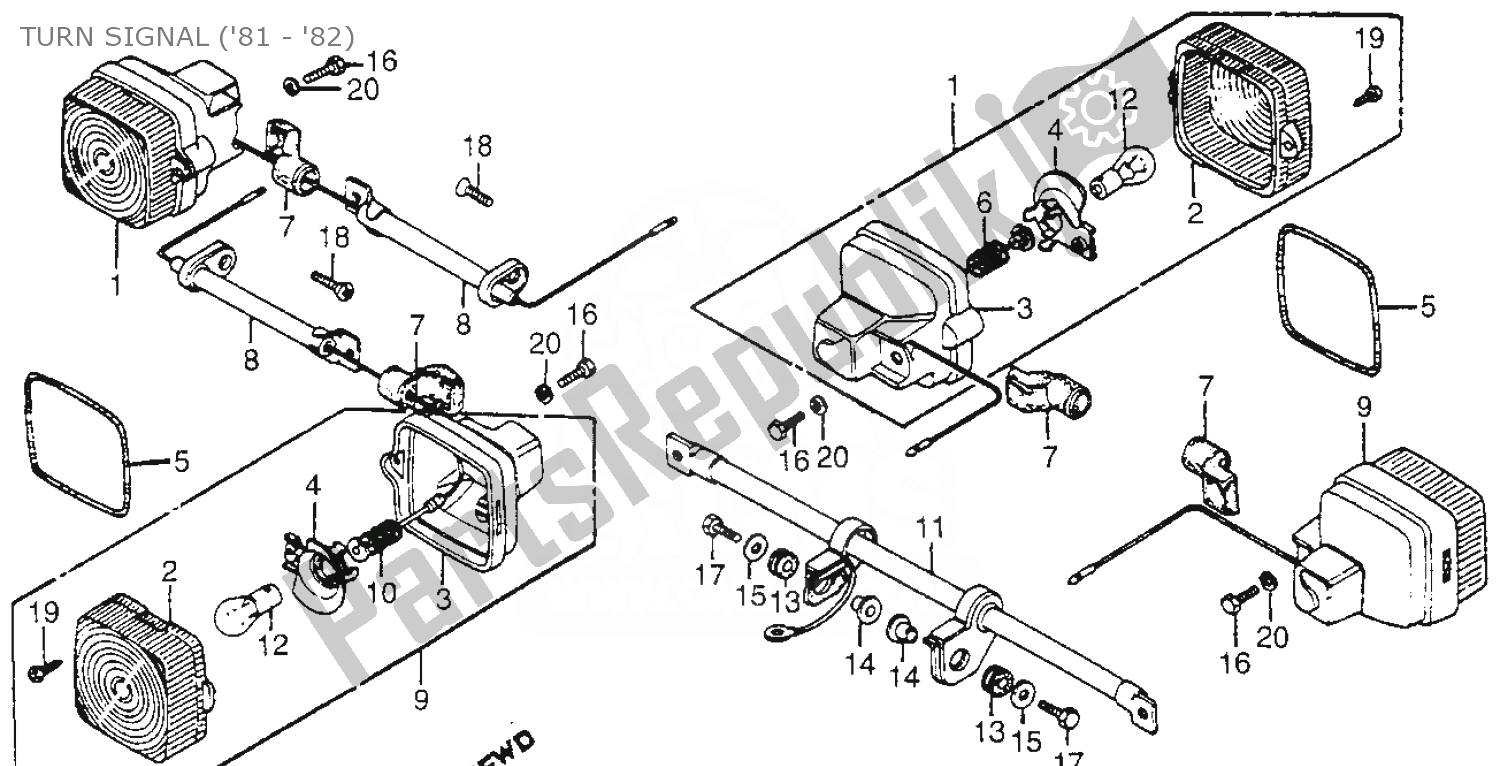 All parts for the Turn Signal ('81 - '82) of the Honda CT 70 Trail 1981