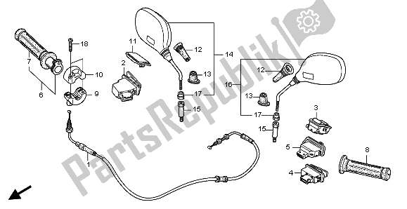 All parts for the Switch & Cable & Mirror of the Honda FES 125 2006