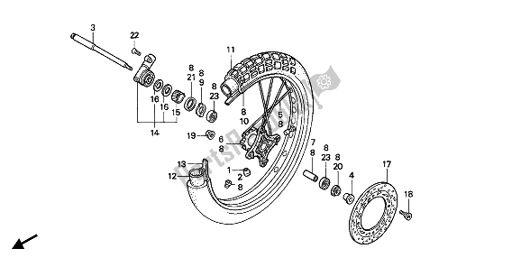 All parts for the Front Wheel of the Honda NX 650 1992