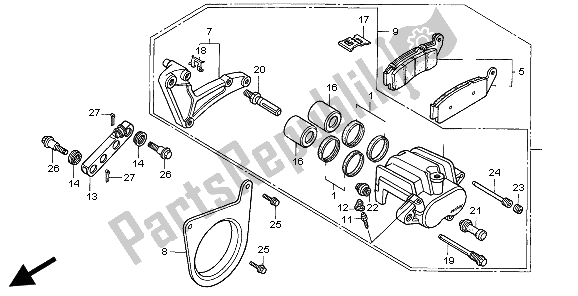 All parts for the Rear Brake Caliper of the Honda VFR 750F 1997