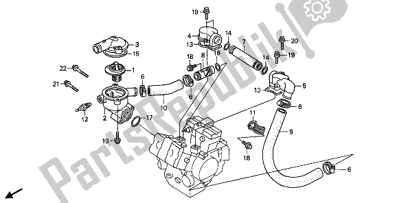 All parts for the Water Pipe of the Honda VFR 400R3 1990