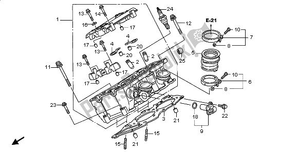 All parts for the Right Cylinder Head of the Honda ST 1300 2007