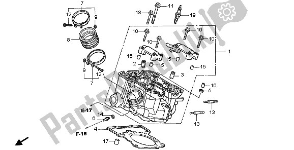 All parts for the Cylinder Head (rear) of the Honda VTR 1000F 2006