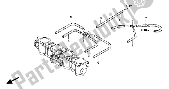 All parts for the Throttle Body (tubing) of the Honda CBR 600F 2002