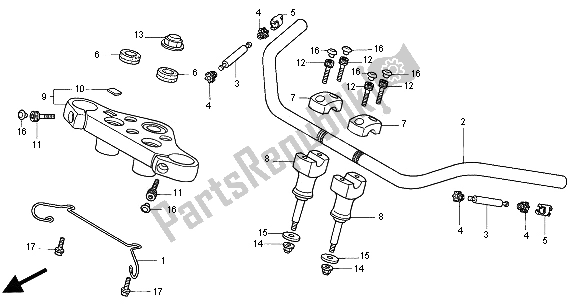 All parts for the Handle Pipe & Top Bridge of the Honda VT 750C2 2000