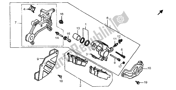 Todas as partes de Pinça De Freio Traseiro do Honda CR 250R 2000