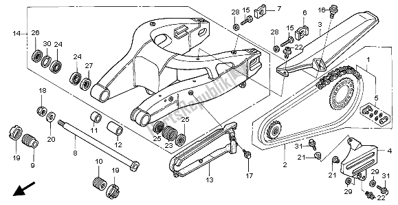 Alle onderdelen voor de Achterbrug van de Honda VTR 1000 SP 2003