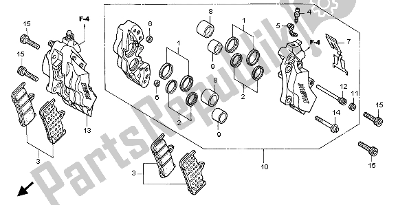 All parts for the Front Brake Caliper of the Honda VTR 1000F 1998