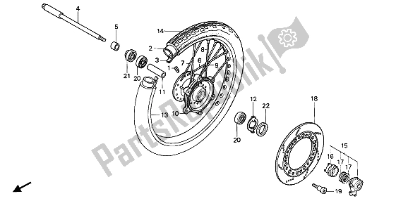 All parts for the Front Wheel of the Honda XBR 500S 1988