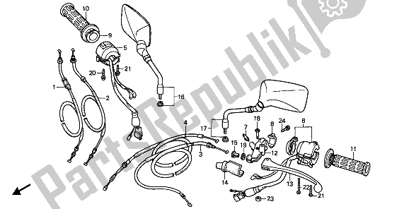 Alle onderdelen voor de Handvat Hendel & Schakelaar & Kabel van de Honda CB 450S 1988