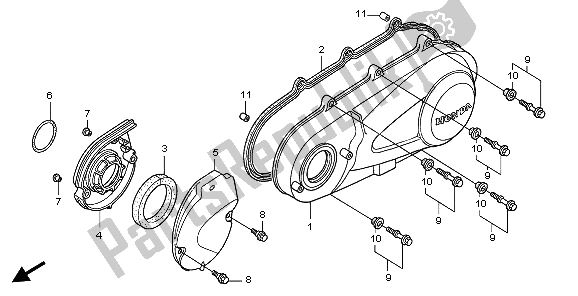 All parts for the Left Crankcase Cover of the Honda FES 125A 2009