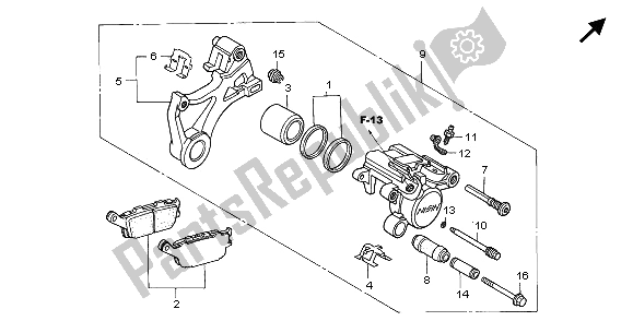 Alle onderdelen voor de Achter Remklauw van de Honda CBR 1000 RR 2005