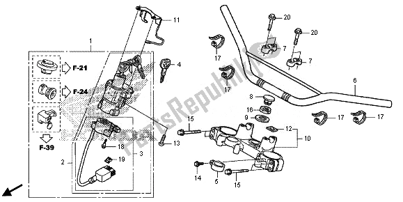 Alle onderdelen voor de Handvatpijp & Hoogste Brug van de Honda CRF 250M 2014