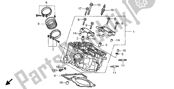 All parts for the Cylinder Head (rear) of the Honda XL 1000V 1999