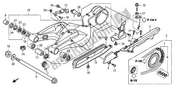 All parts for the Swingarm of the Honda CB 1000 RA 2010