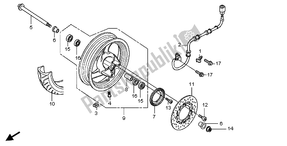 All parts for the Front Wheel of the Honda FES 125A 2009