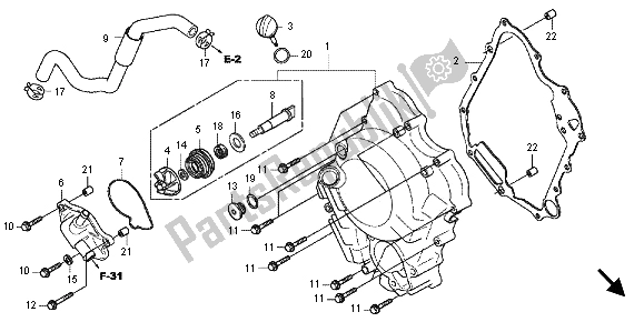 All parts for the Right Crankcase Cover of the Honda SH 300R 2012