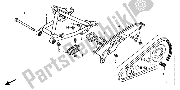 All parts for the Swingarm & Chain Case of the Honda CRF 70F 2012
