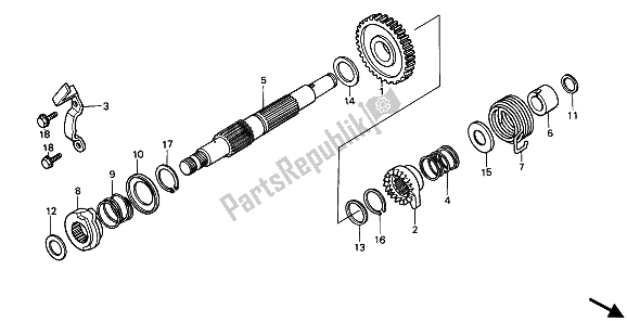 All parts for the Kick Starter Spindle of the Honda XR 250R 1990