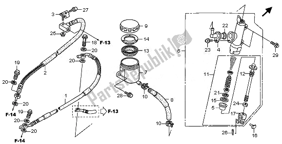 All parts for the Rear Brake Master Cylinder of the Honda XL 1000V 2008