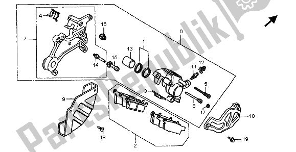 All parts for the Rear Brake Caliper of the Honda CR 250R 2001