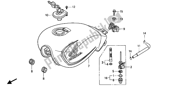 Alle onderdelen voor de Benzinetank van de Honda CB 250 1994