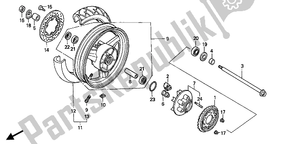 All parts for the Rear Wheel of the Honda CBR 1000F 1994