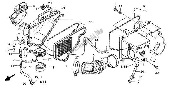 Alle onderdelen voor de Luchtfilter van de Honda FMX 650 2005