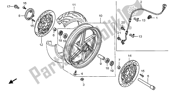 All parts for the Front Wheel of the Honda VFR 800A 2003