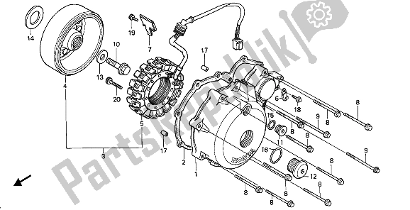 Wszystkie części do Lewa Pokrywa Skrzyni Korbowej I Generator Honda NTV 650 1990